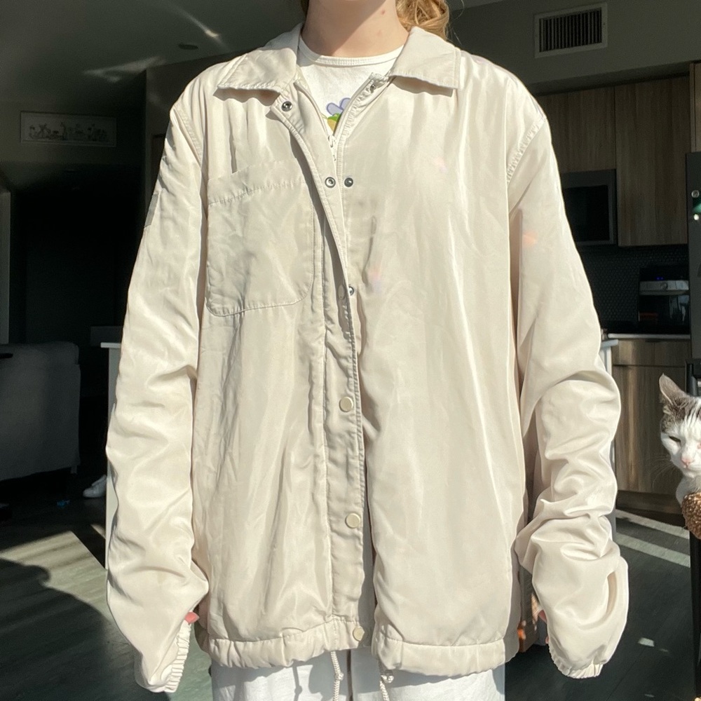 ALO YOGA legend jacket collared coat unisex full length zip up button down cream